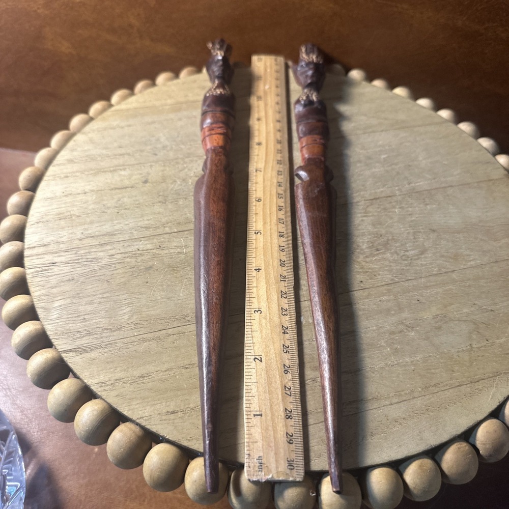 Vintage African Tribal Man & Woman Figure Ceremonial Swords Set Of 2 Hand Carved